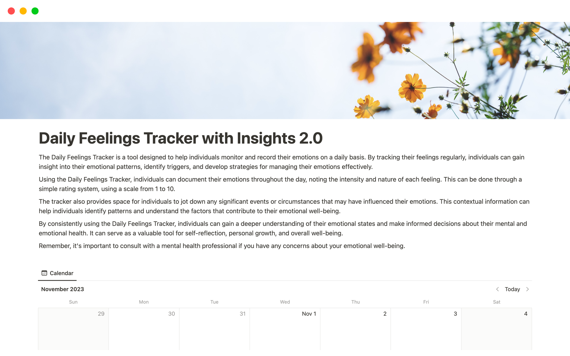 En förhandsgranskning av mallen för Daily Insights Tracker with Insights 2.0