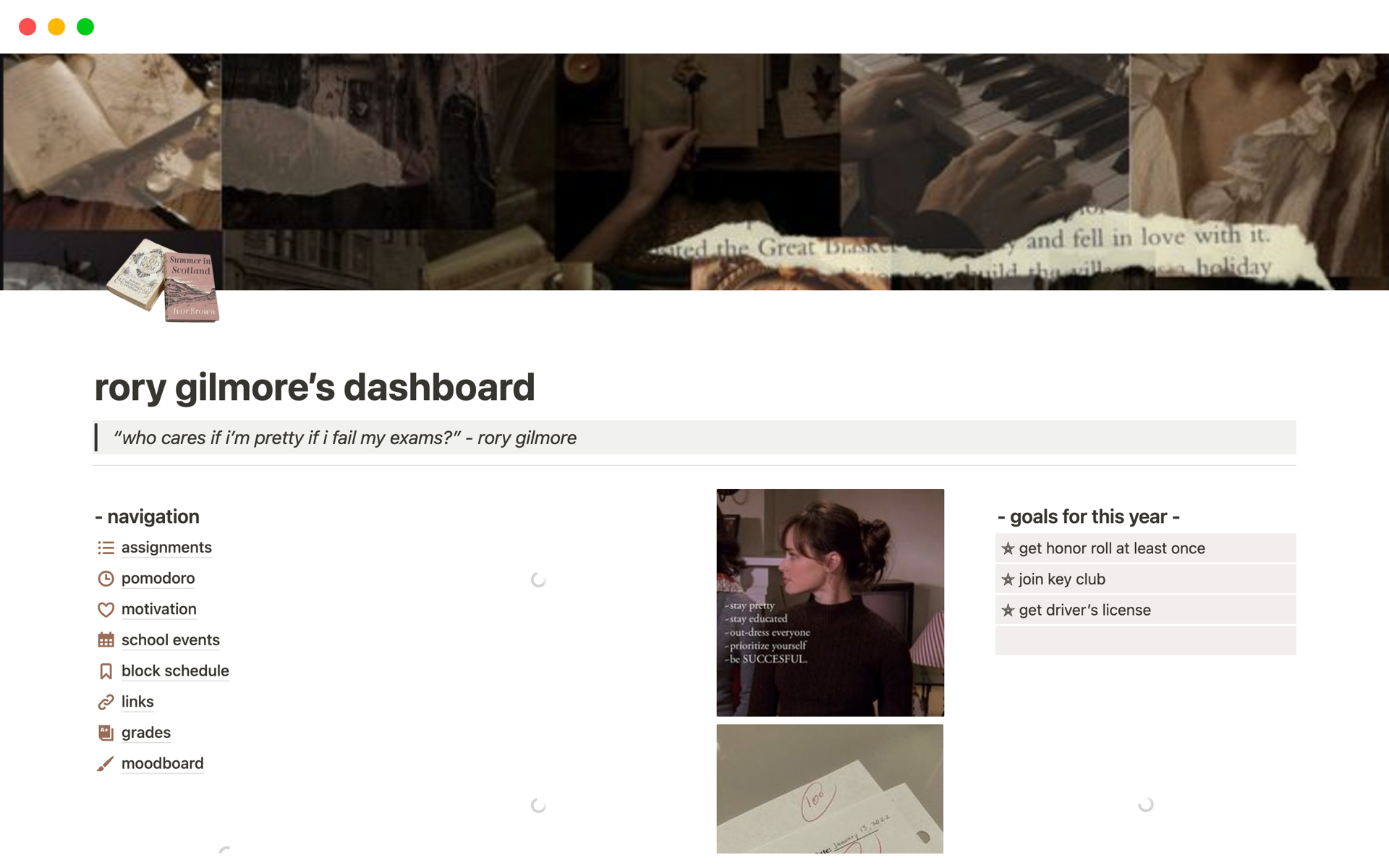 A template preview for rory gilmore’s dashboard