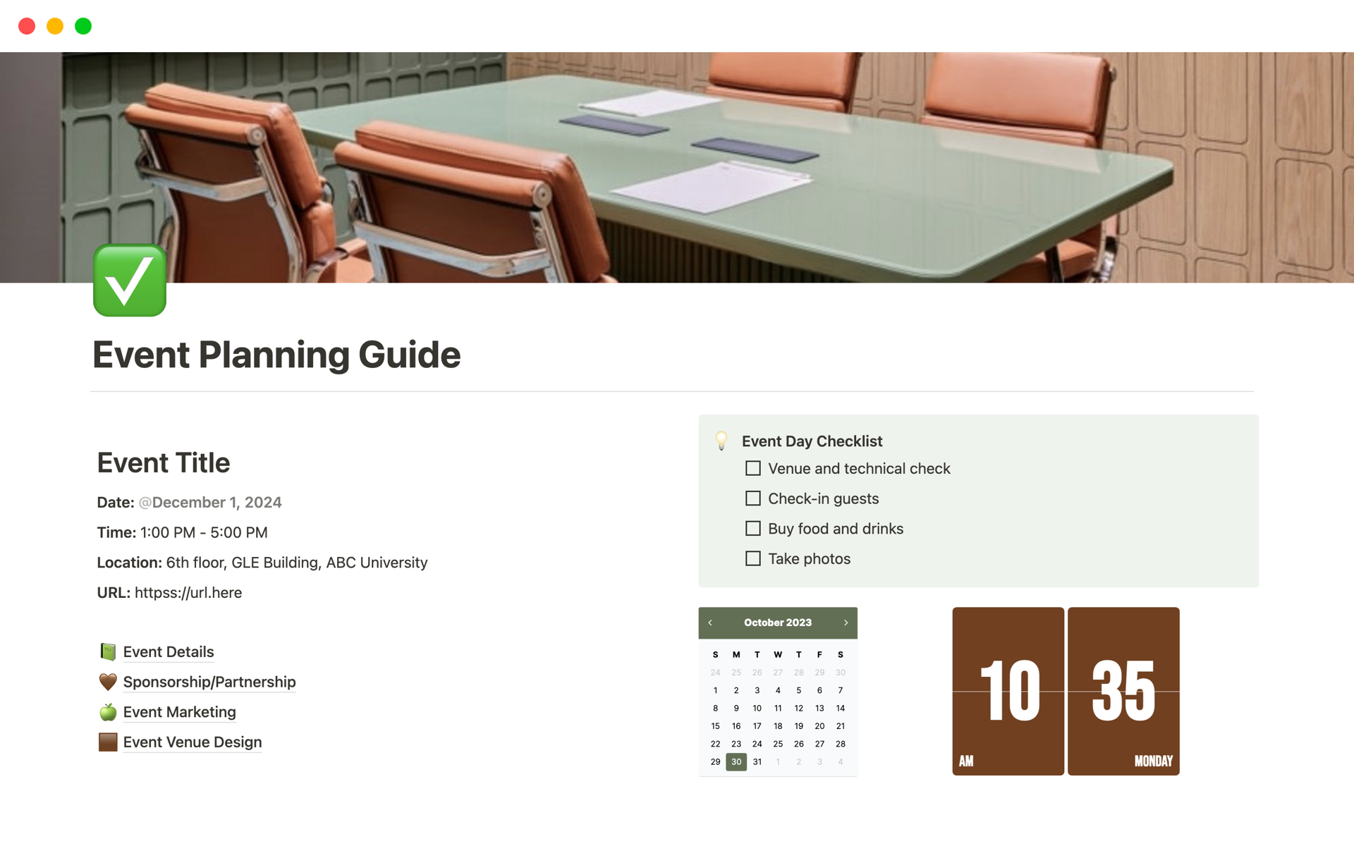 Eine Vorlagenvorschau für Event Planning Guide