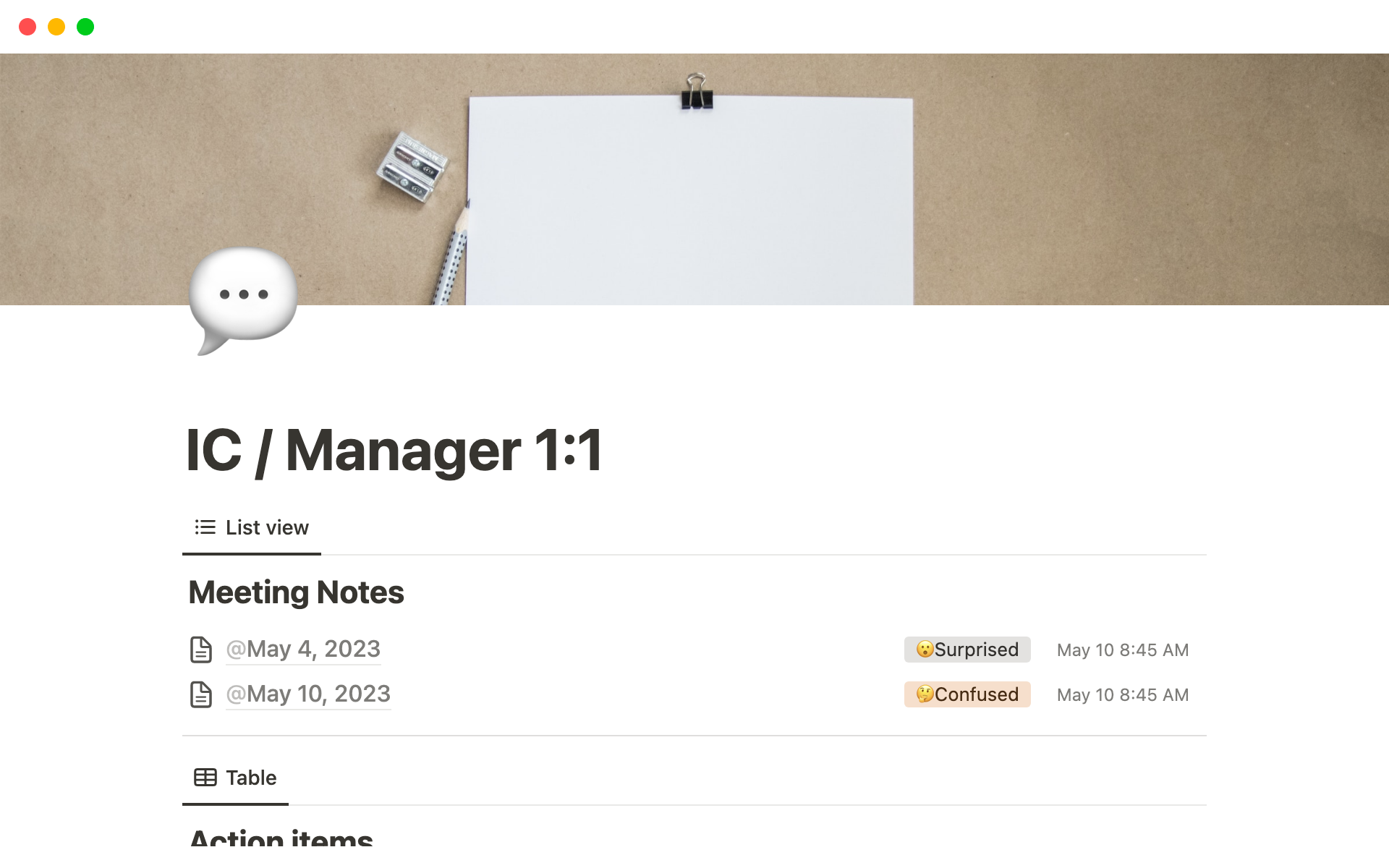 Keep track of 1on1s notes and action items for managers