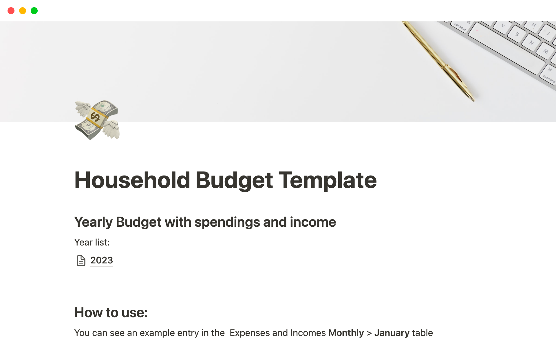 Vista previa de plantilla para Household Budget