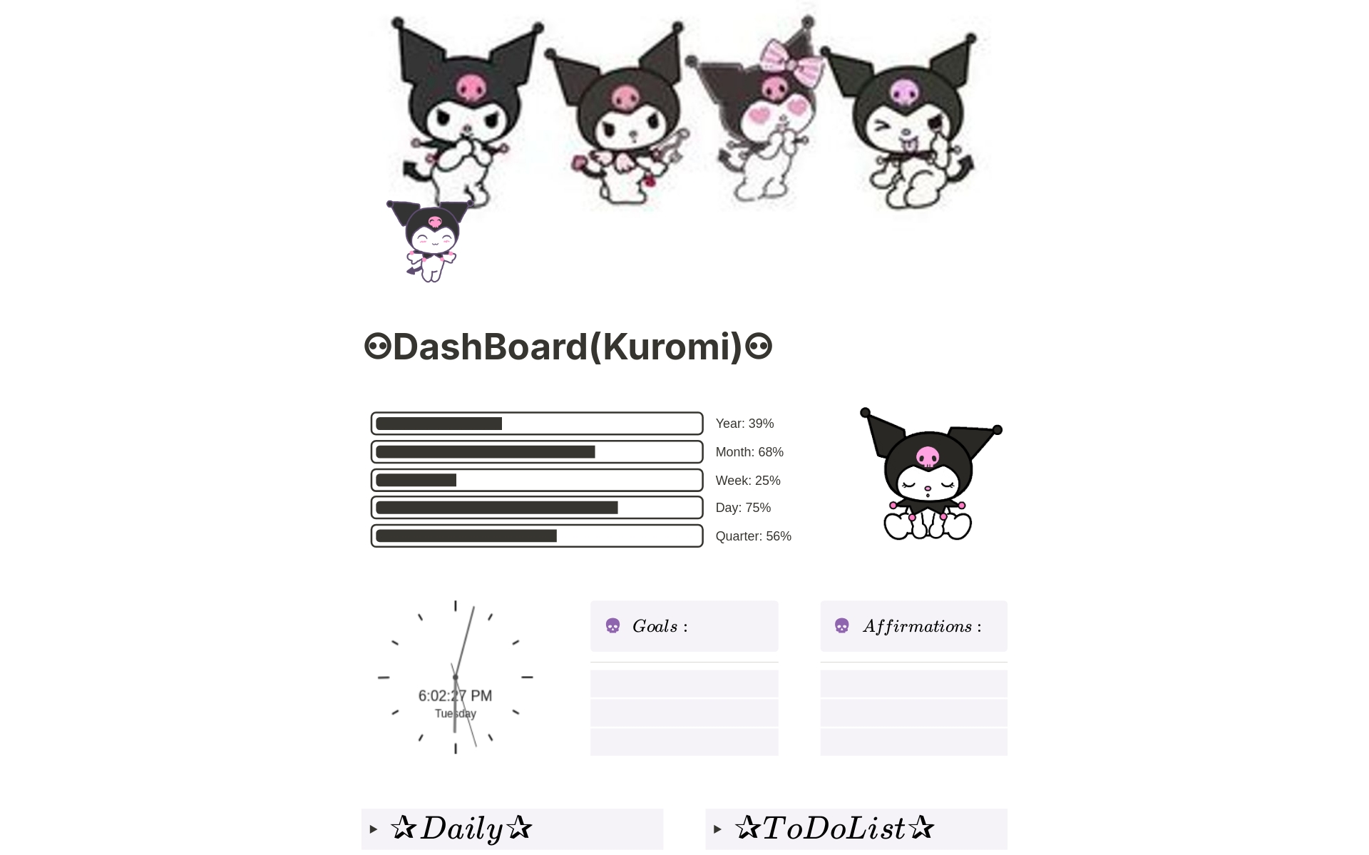 A template preview for Kuromi Planner 