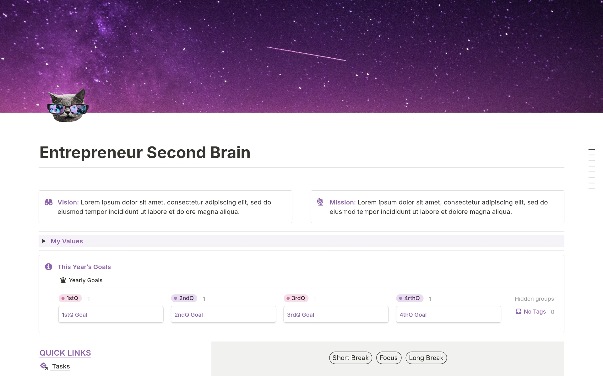 A template preview for Entrepreneur / Freelancer Second Brain