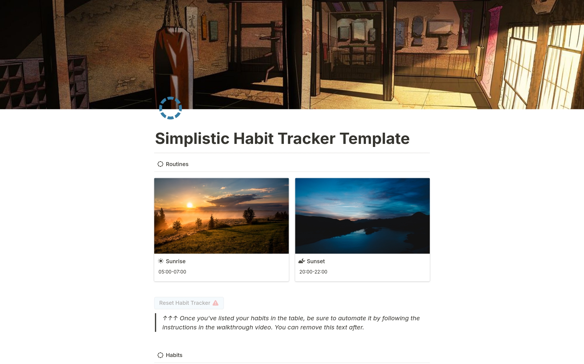 A template preview for The Simplistic Habit Tracker