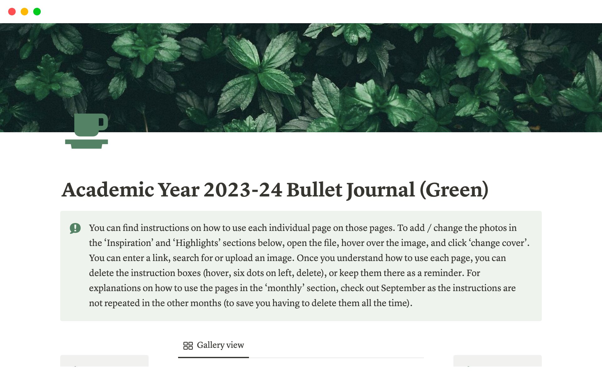 En förhandsgranskning av mallen för Academic Year 2023-24 Bullet Journal