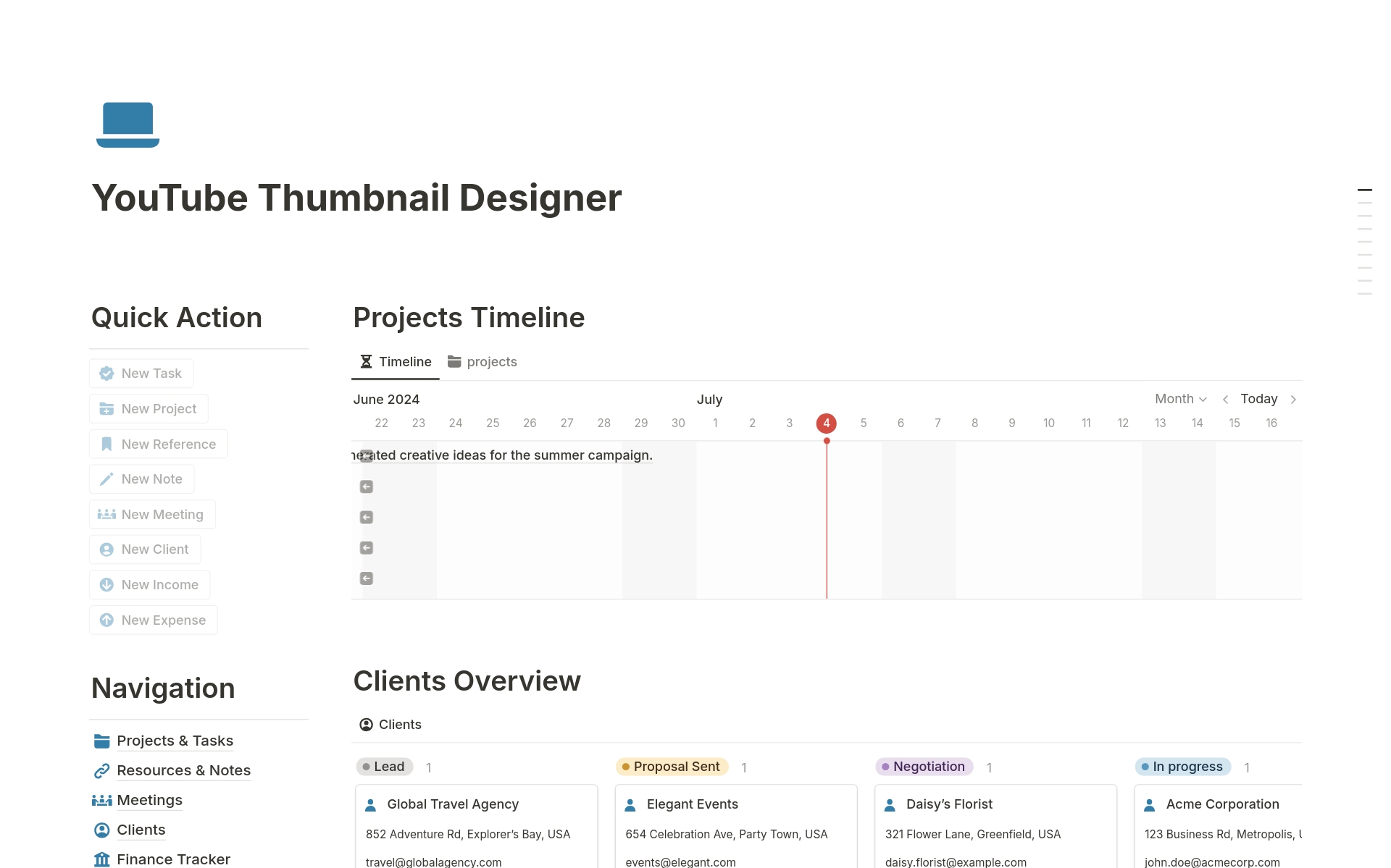 Thumbnail Designer  OS is an all-in-one Notion template to manage your projects and clients..