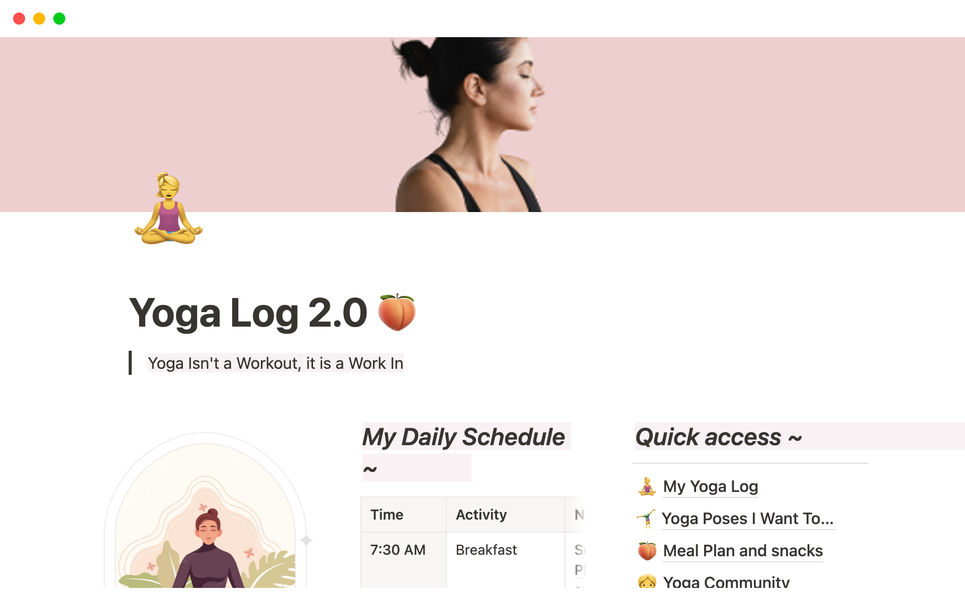 Vista previa de una plantilla para Yoga Log 2.0
