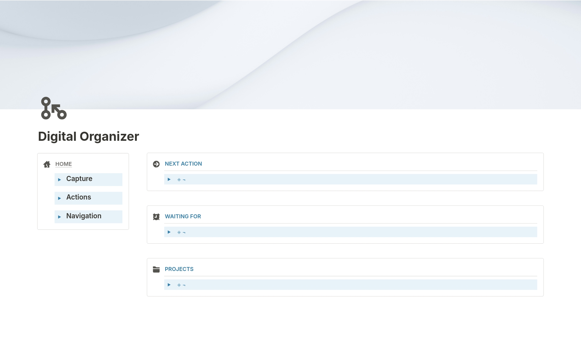 A template preview for Digital Organizer (GTD work flow)