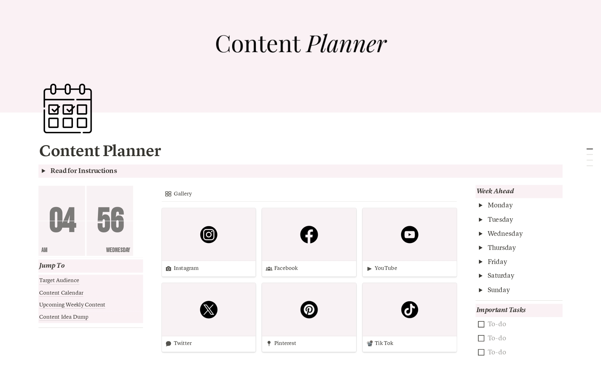 A template preview for Content Planner