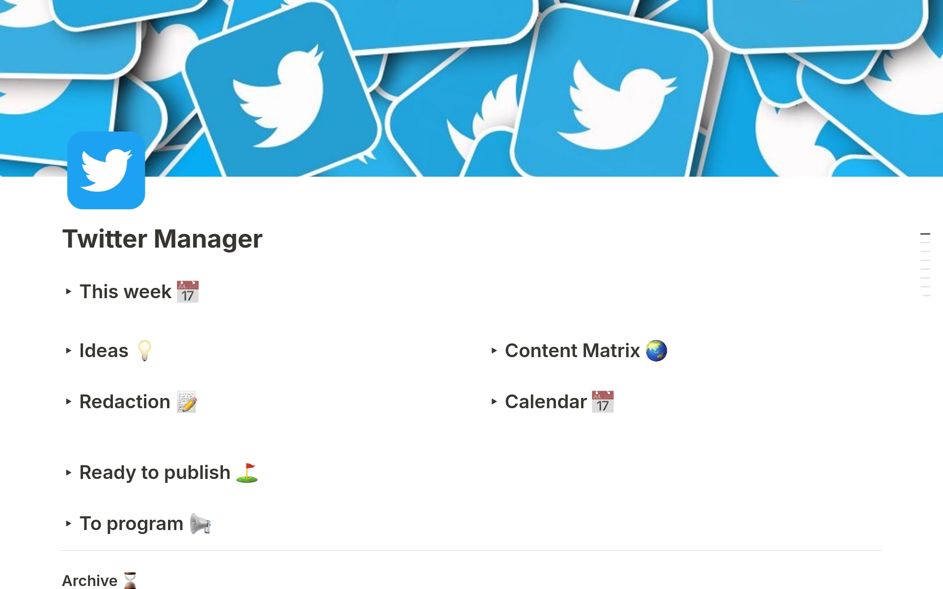 En förhandsgranskning av mallen för Twitter Manager