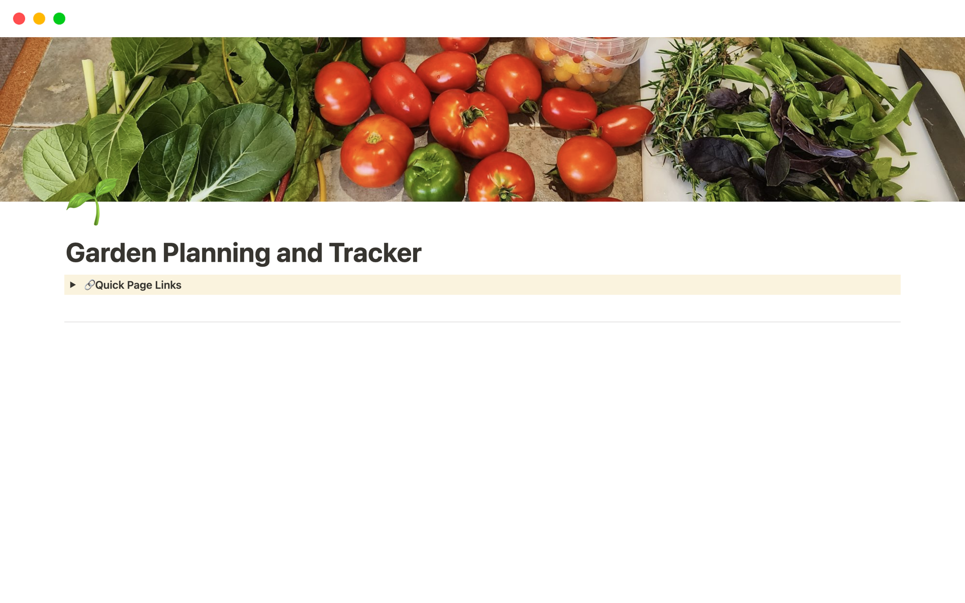 En förhandsgranskning av mallen för Garden Planning and Tracker