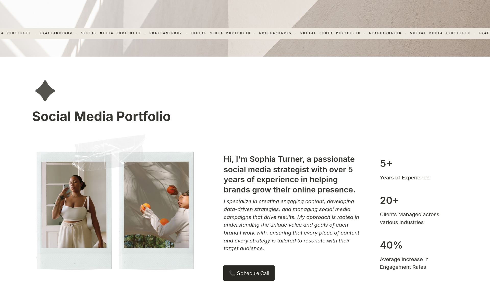 A template preview for Social Media Manager Portfolio and Pricing