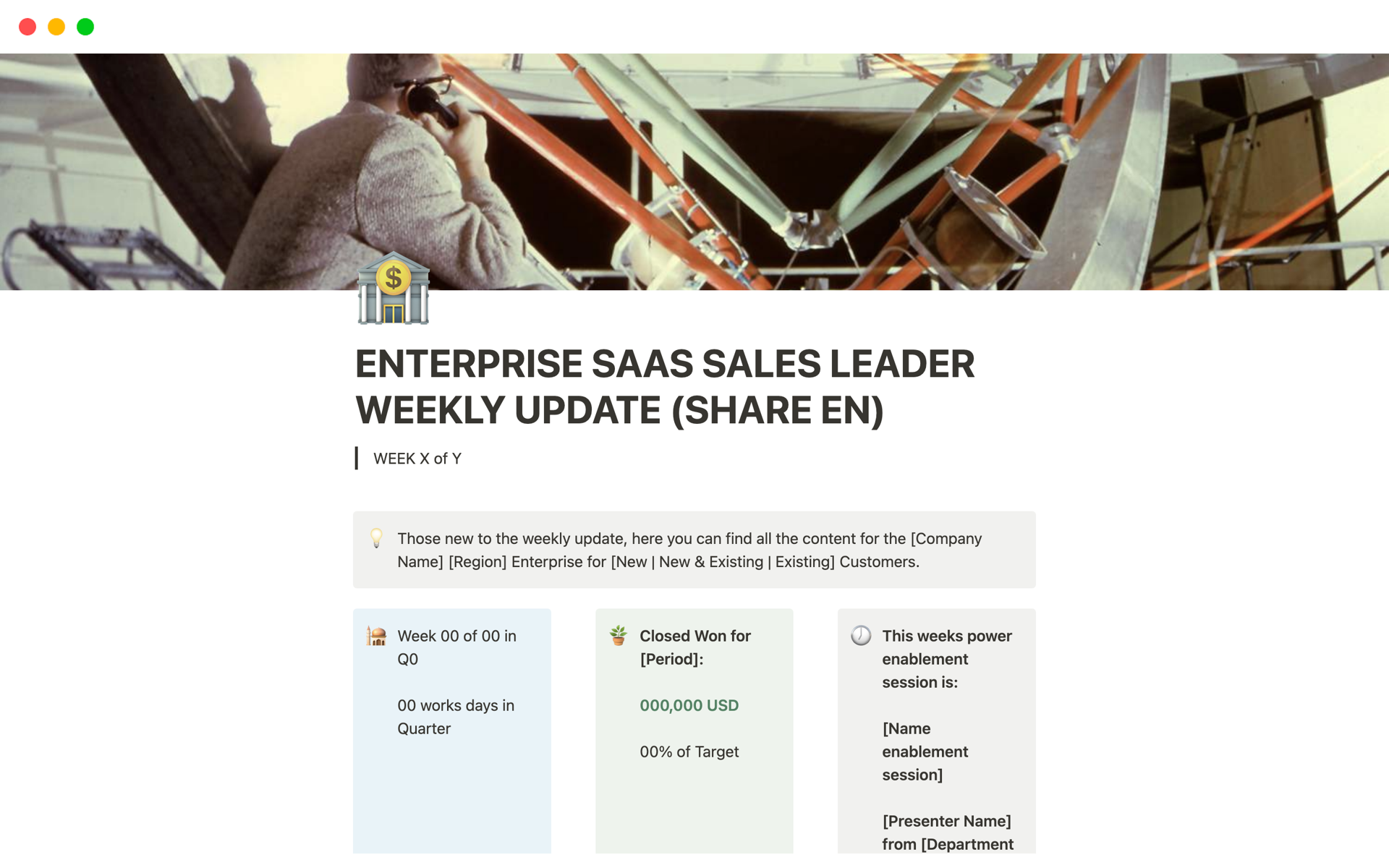 En förhandsgranskning av mallen för Enterprise SaaS Sales Update