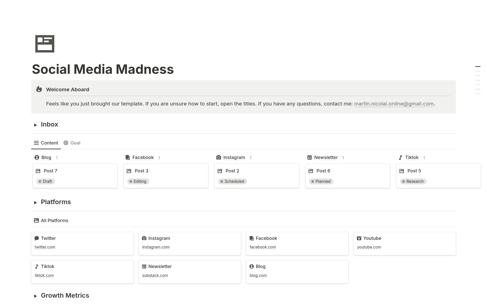 A template preview for Social Media Madness