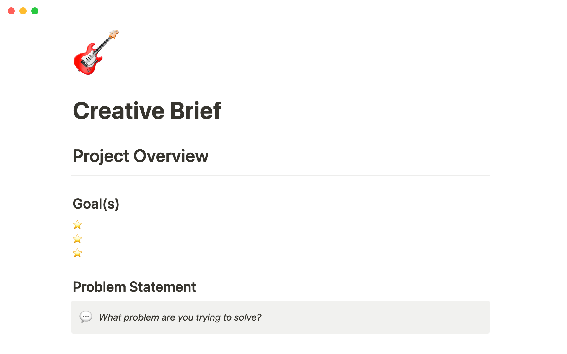 En förhandsgranskning av mallen för Creative brief