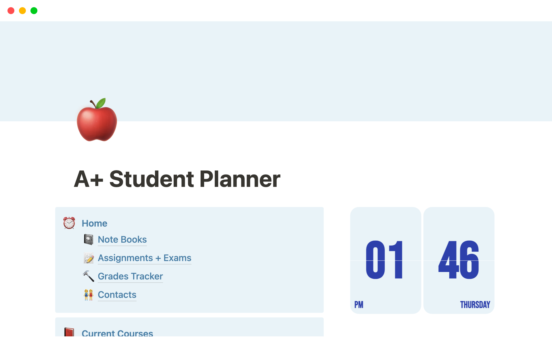 Vista previa de una plantilla para A+ Student Planner