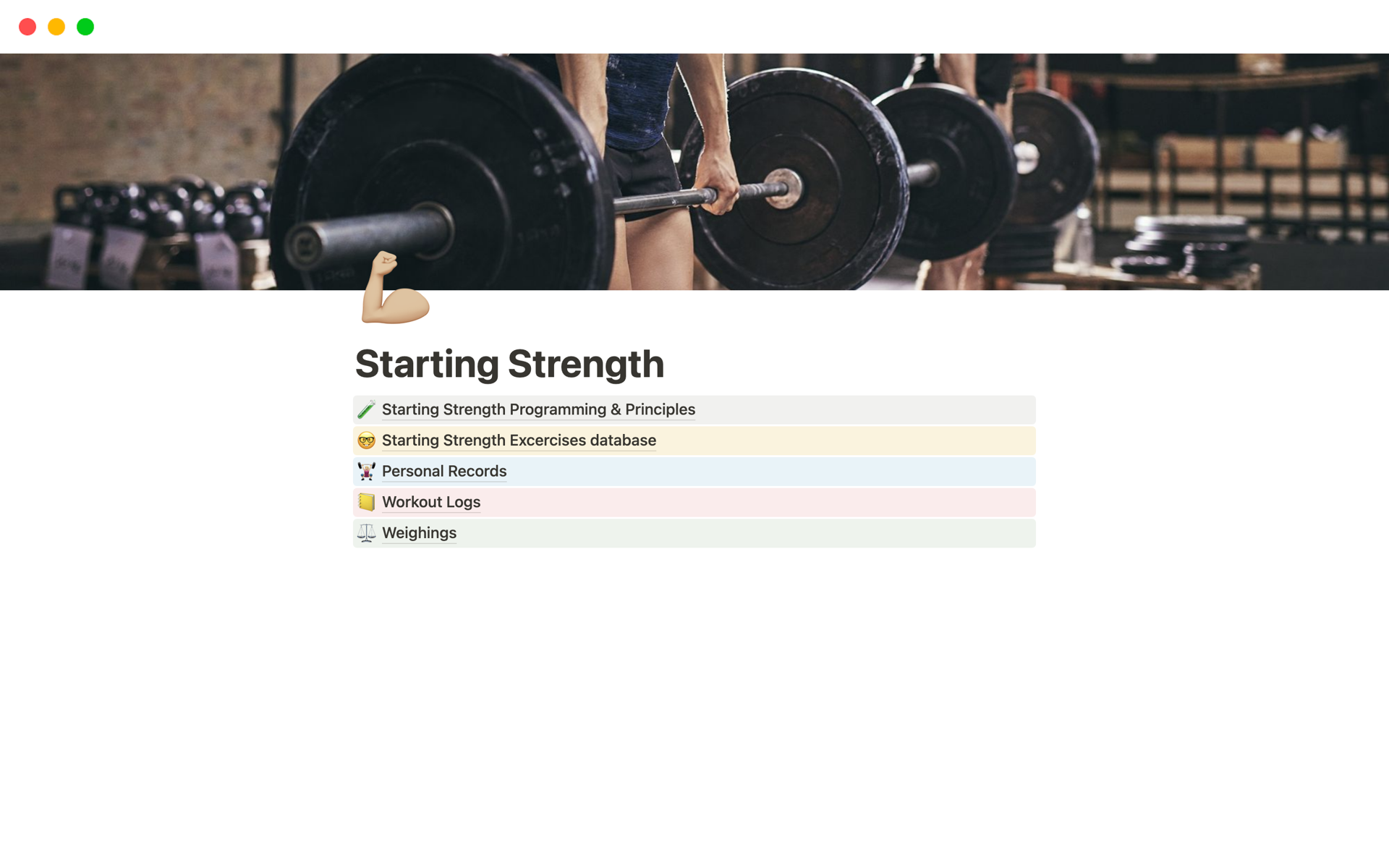 Eine Vorlagenvorschau für Starting Strength training program