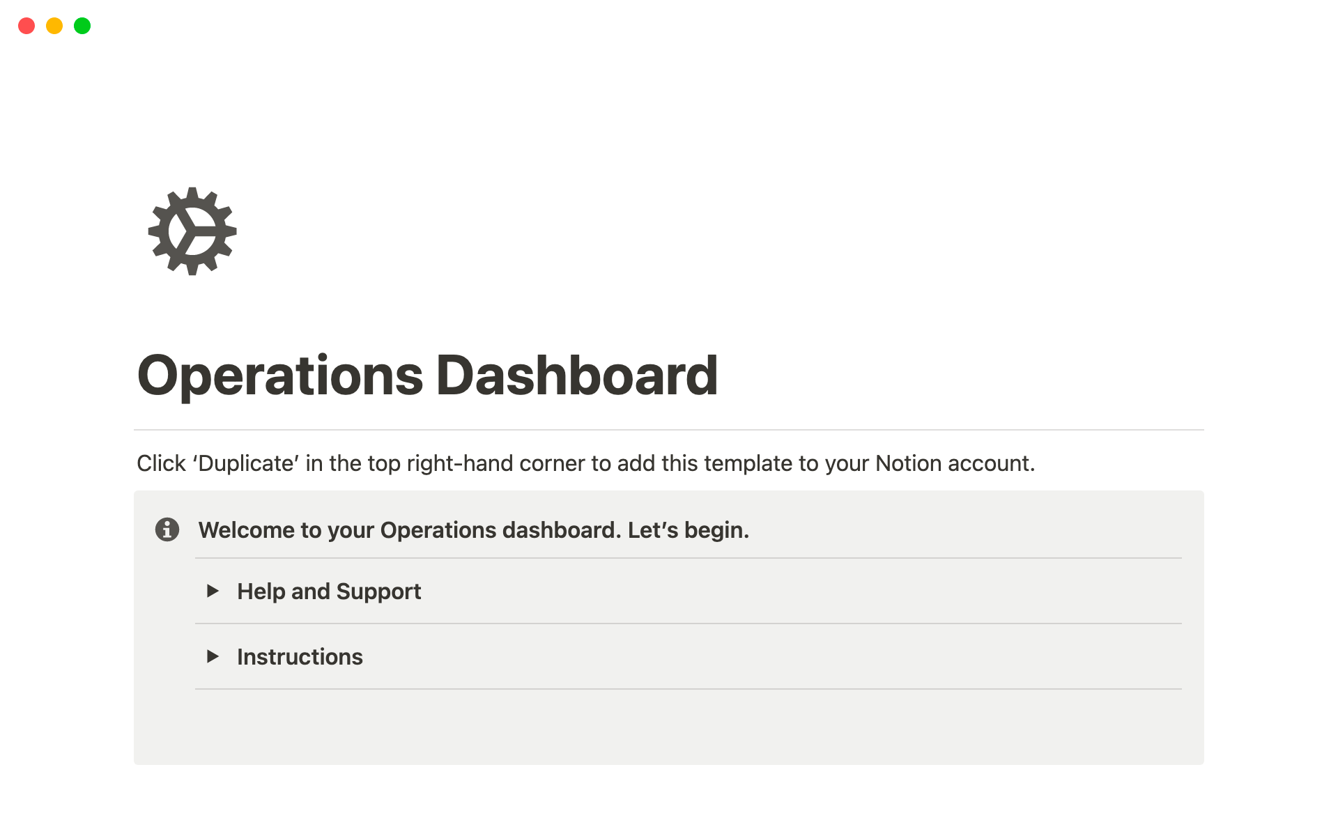 En forhåndsvisning av mal for Business Operations Dashboard