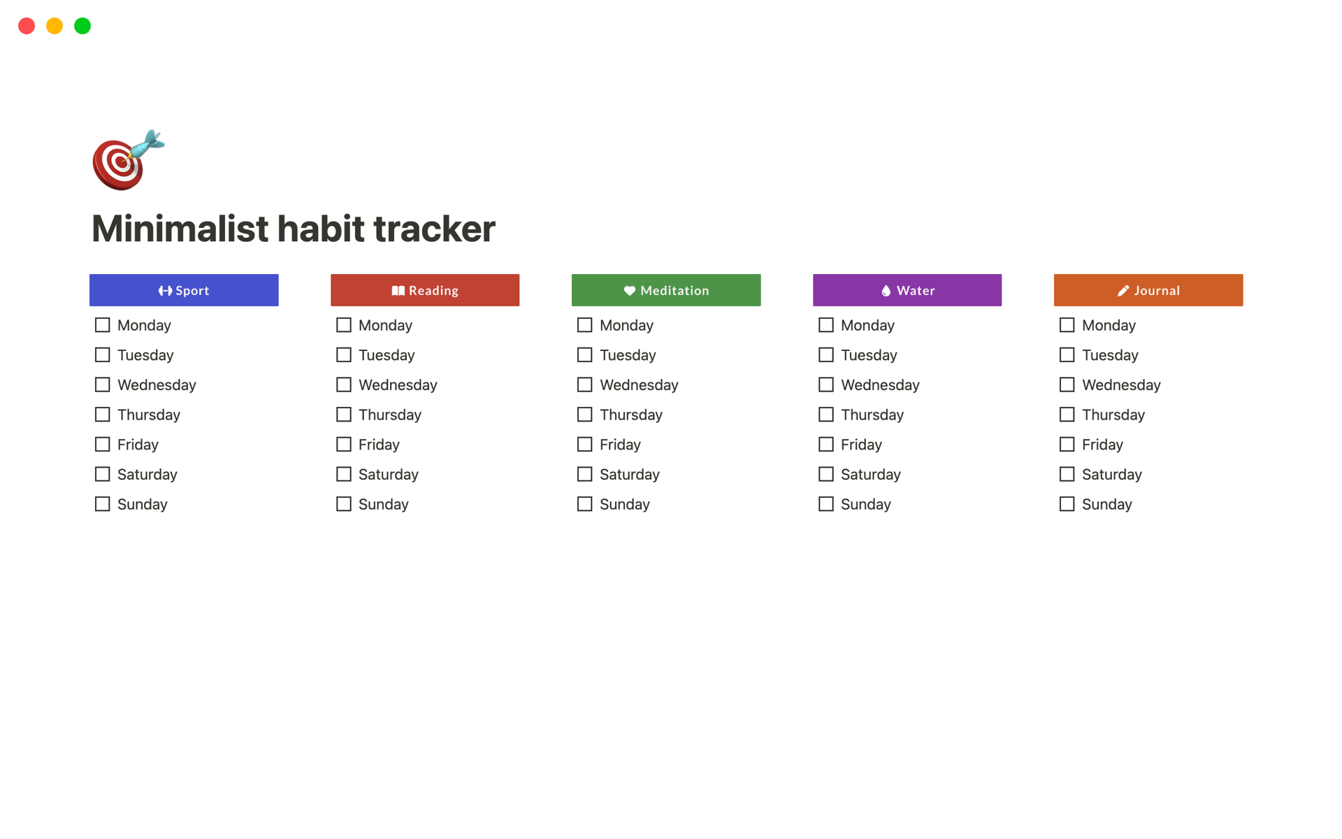 A template preview for Minimalist habit tracker