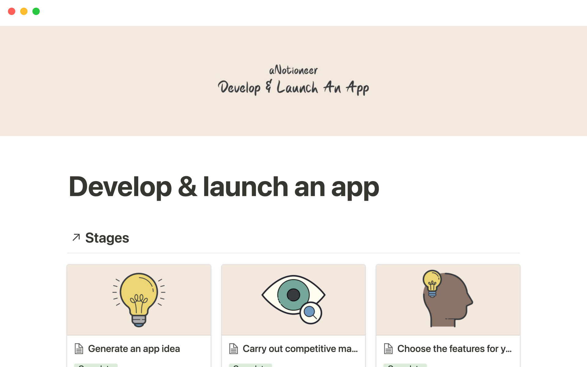 En förhandsgranskning av mallen för Develop & launch an app