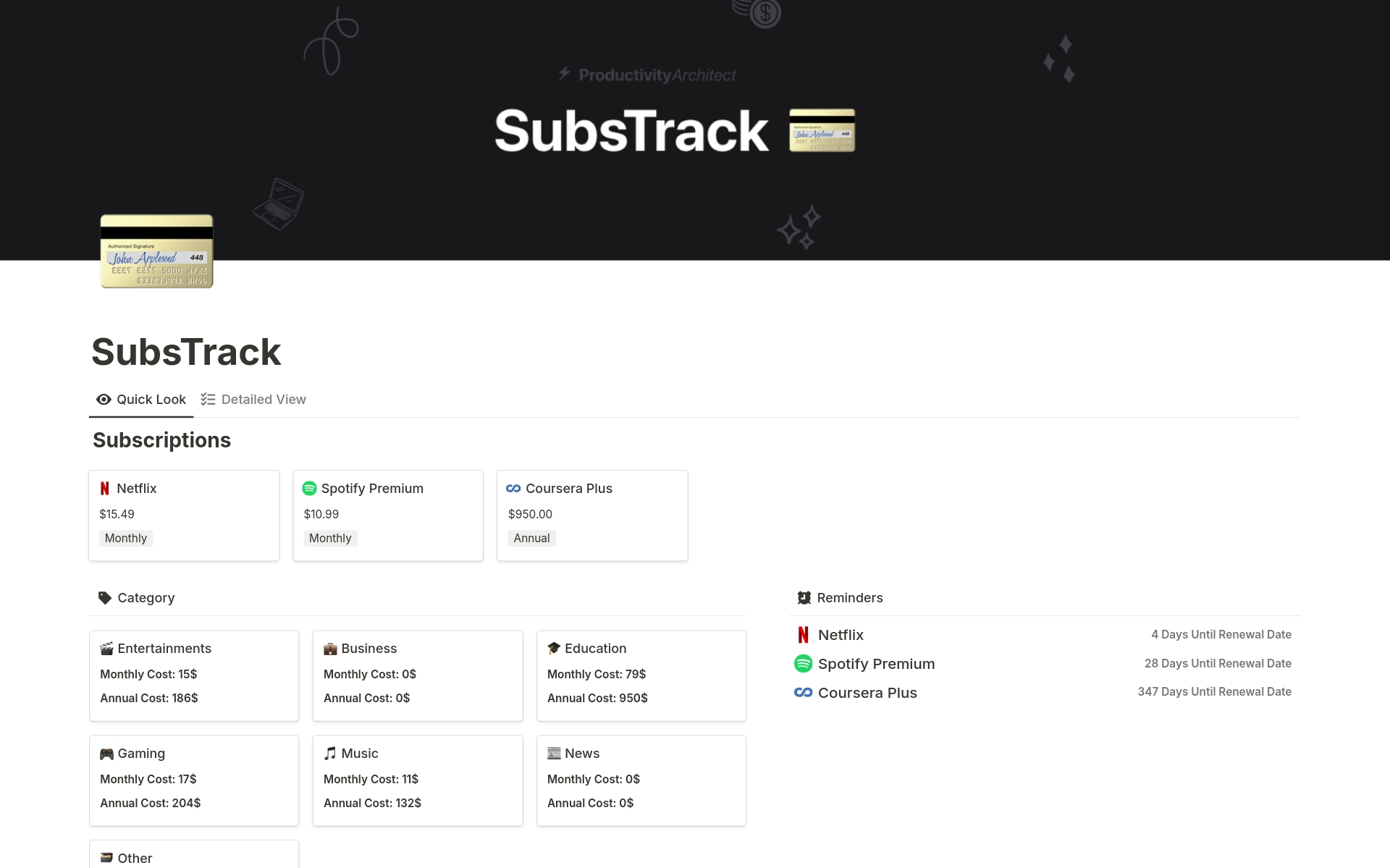 You'll get the most complete subscriptions tracker.