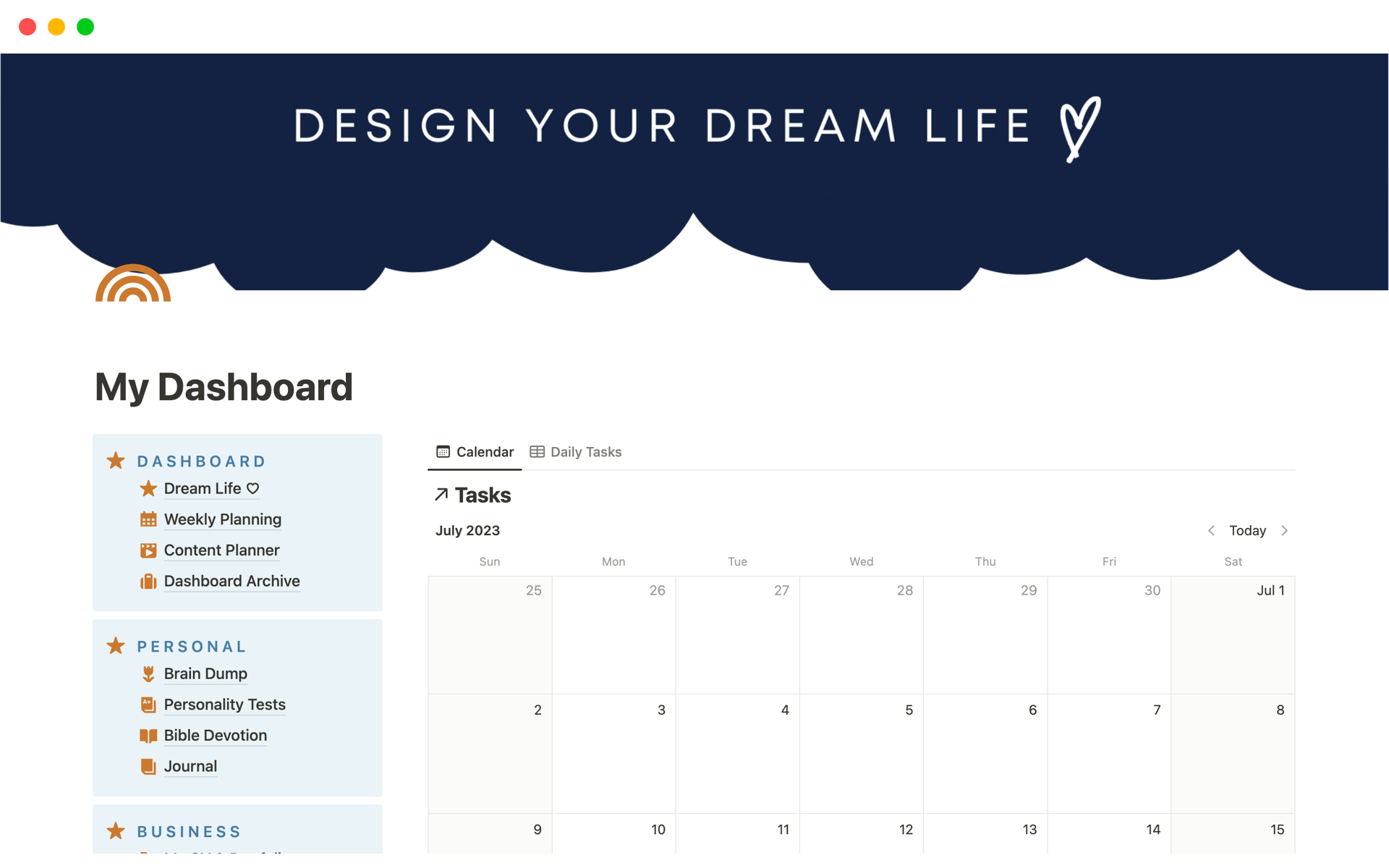 A template preview for Life Hub | Maximize your personal productivity