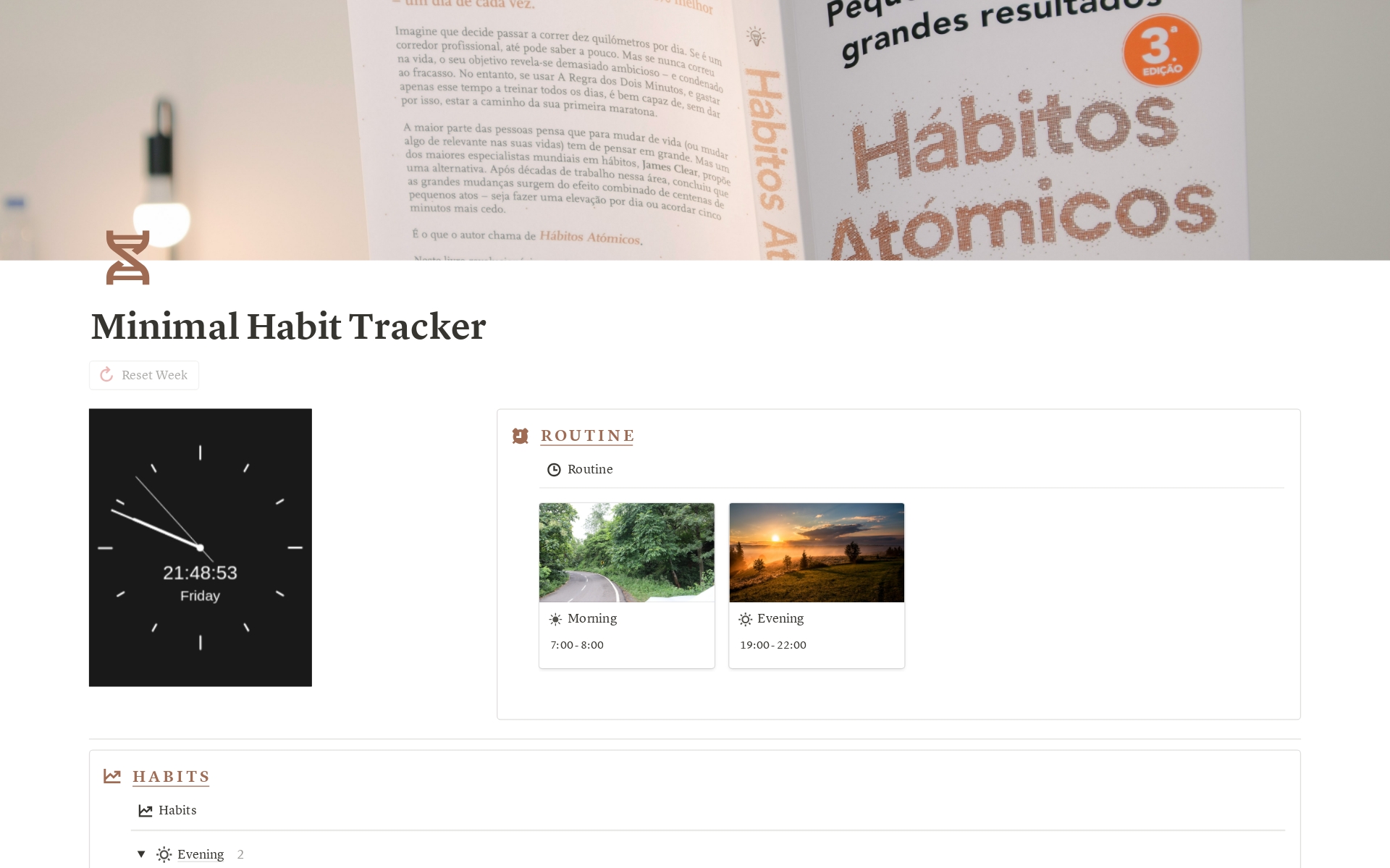 En forhåndsvisning av mal for Habit Tracker - Dark Mode