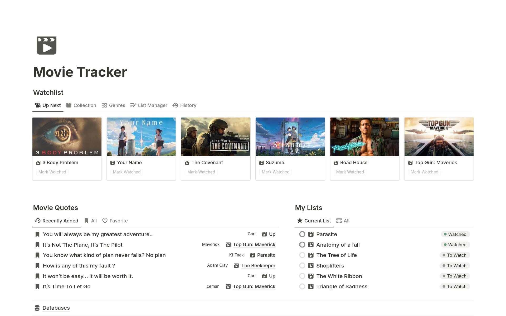 Vista previa de una plantilla para Movie Tracker - Watchlist