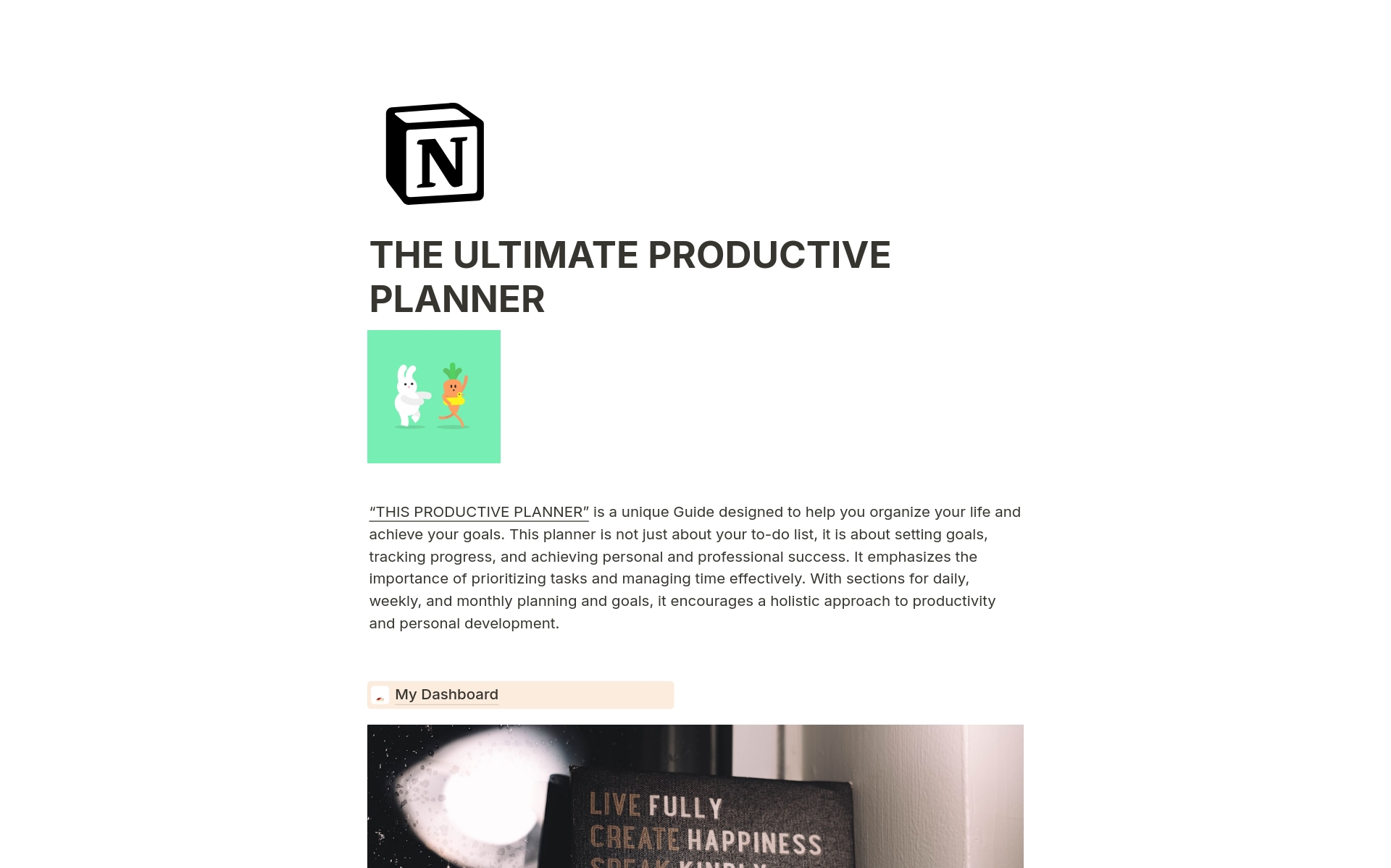 A template preview for THE ULTIMATE PRODUCTIVE PLANNER