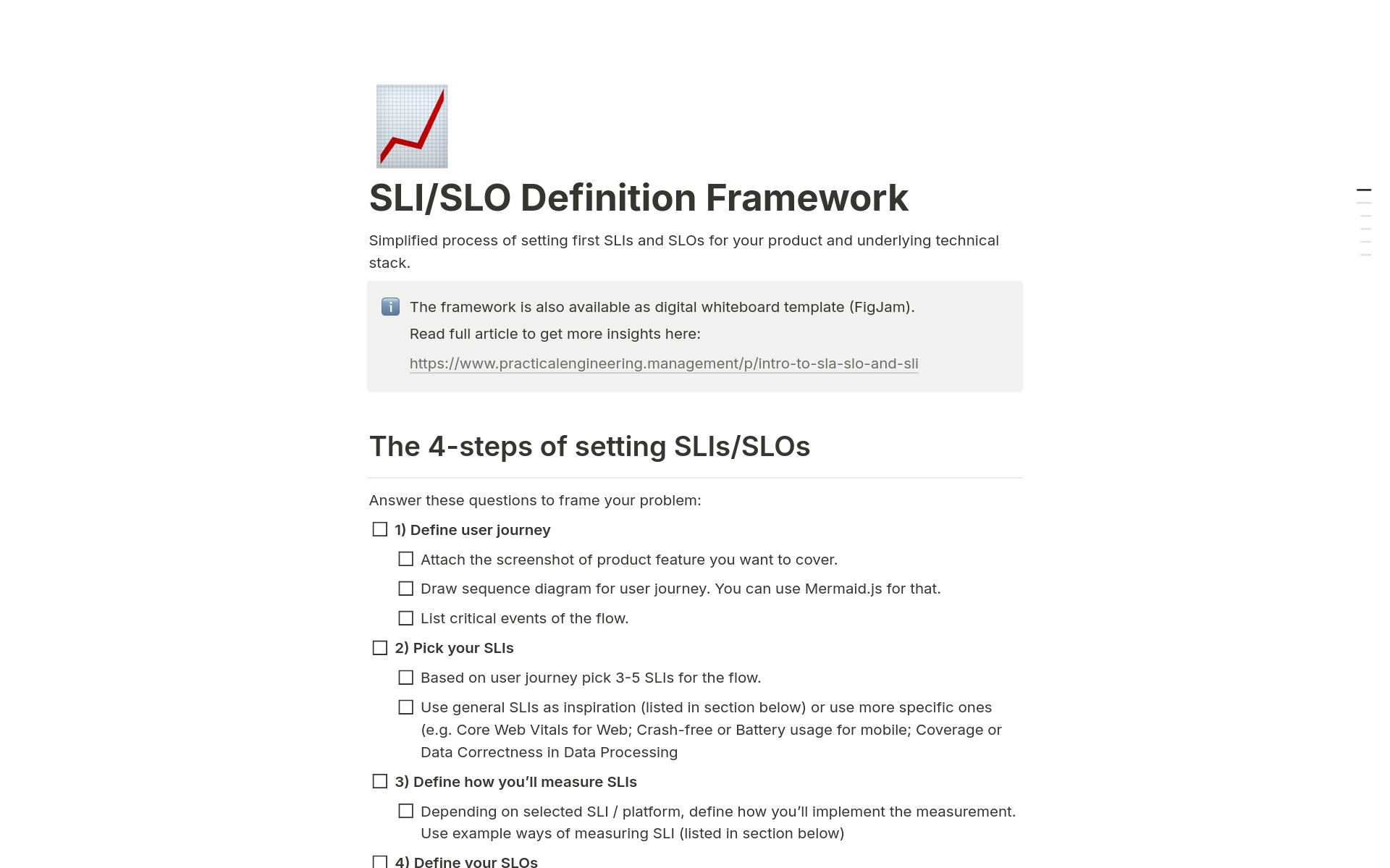 En forhåndsvisning av mal for SLI/SLO Definition Framework