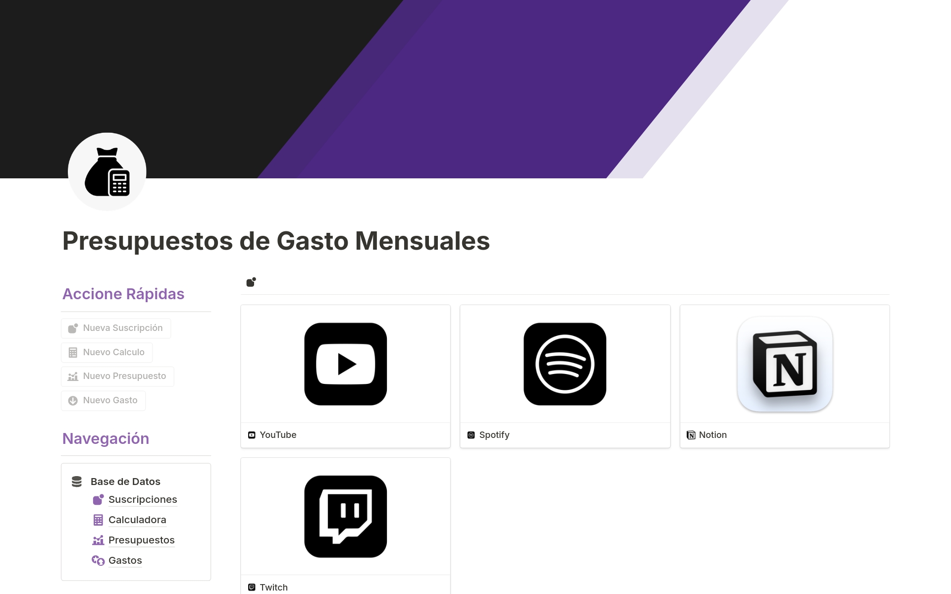 En förhandsgranskning av mallen för Presupuestos de Gasto Mensuales