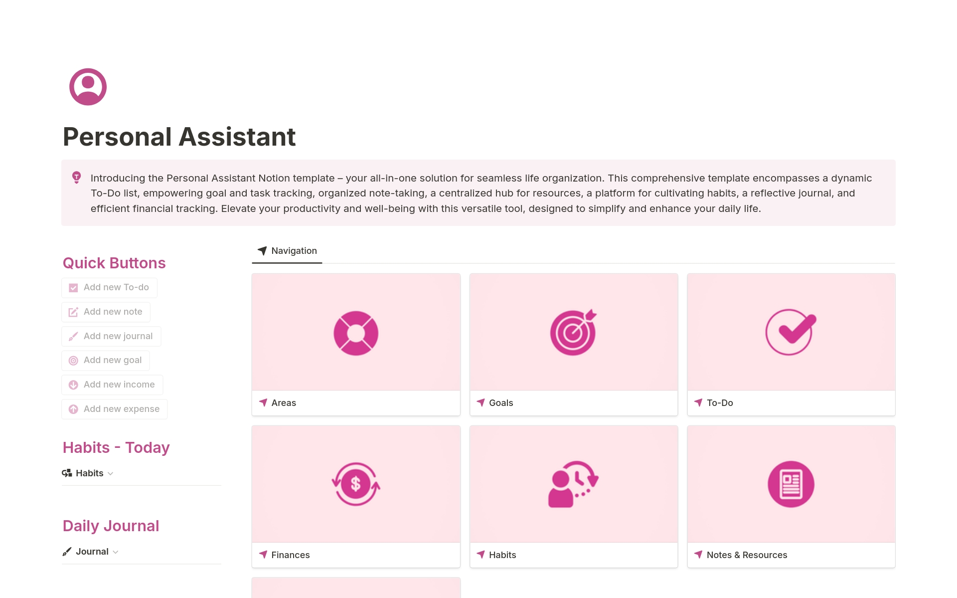Introducing the Personal Assistant Notion template – your all-in-one solution for seamless life organization.