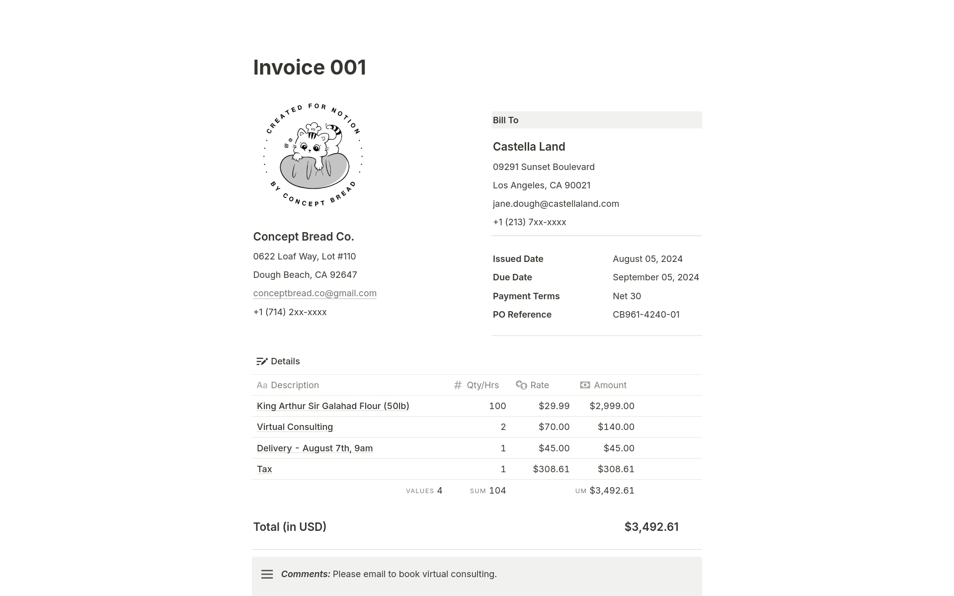 A template preview for Invoice