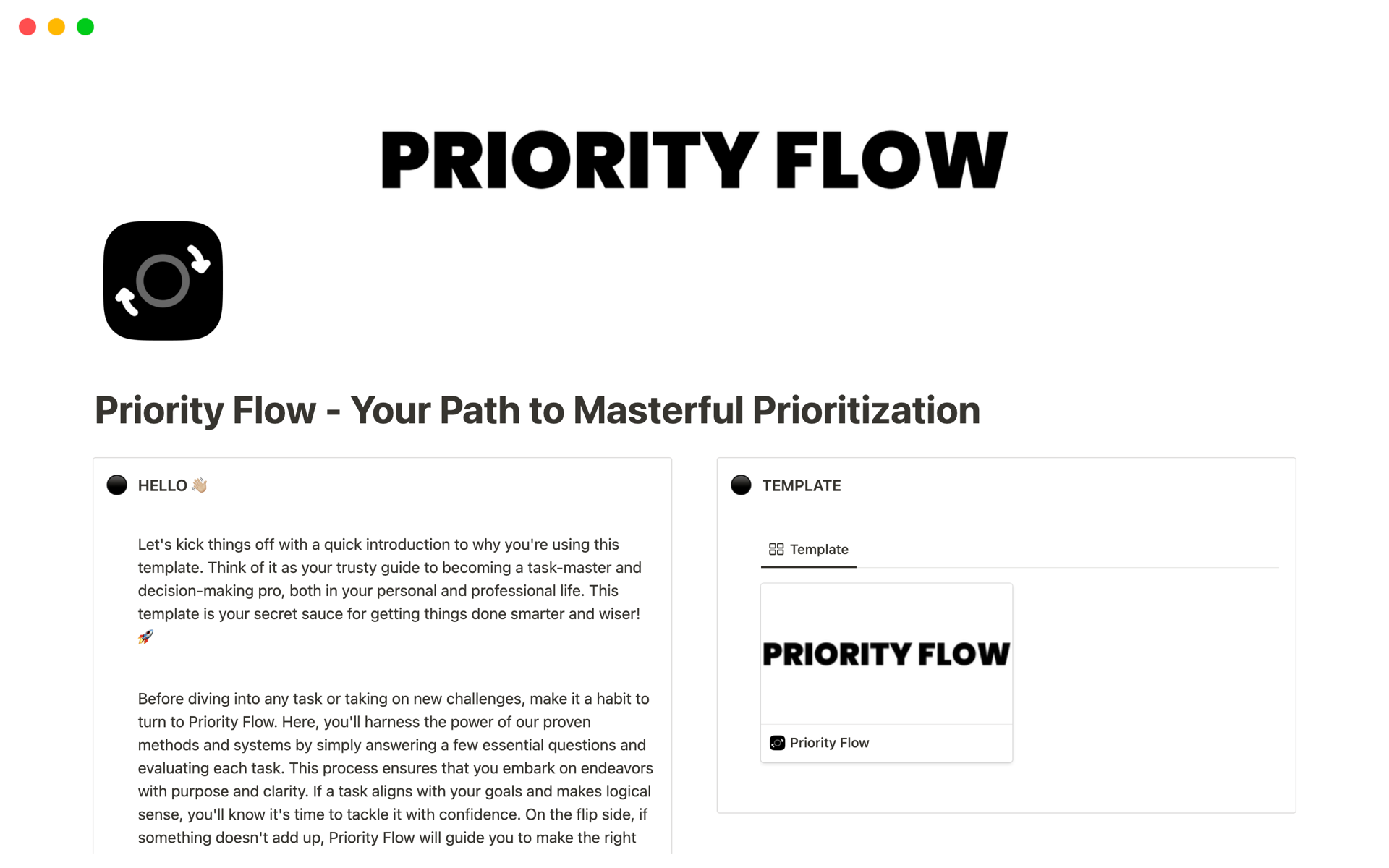 En forhåndsvisning av mal for Priority Flow - Master Prioritization