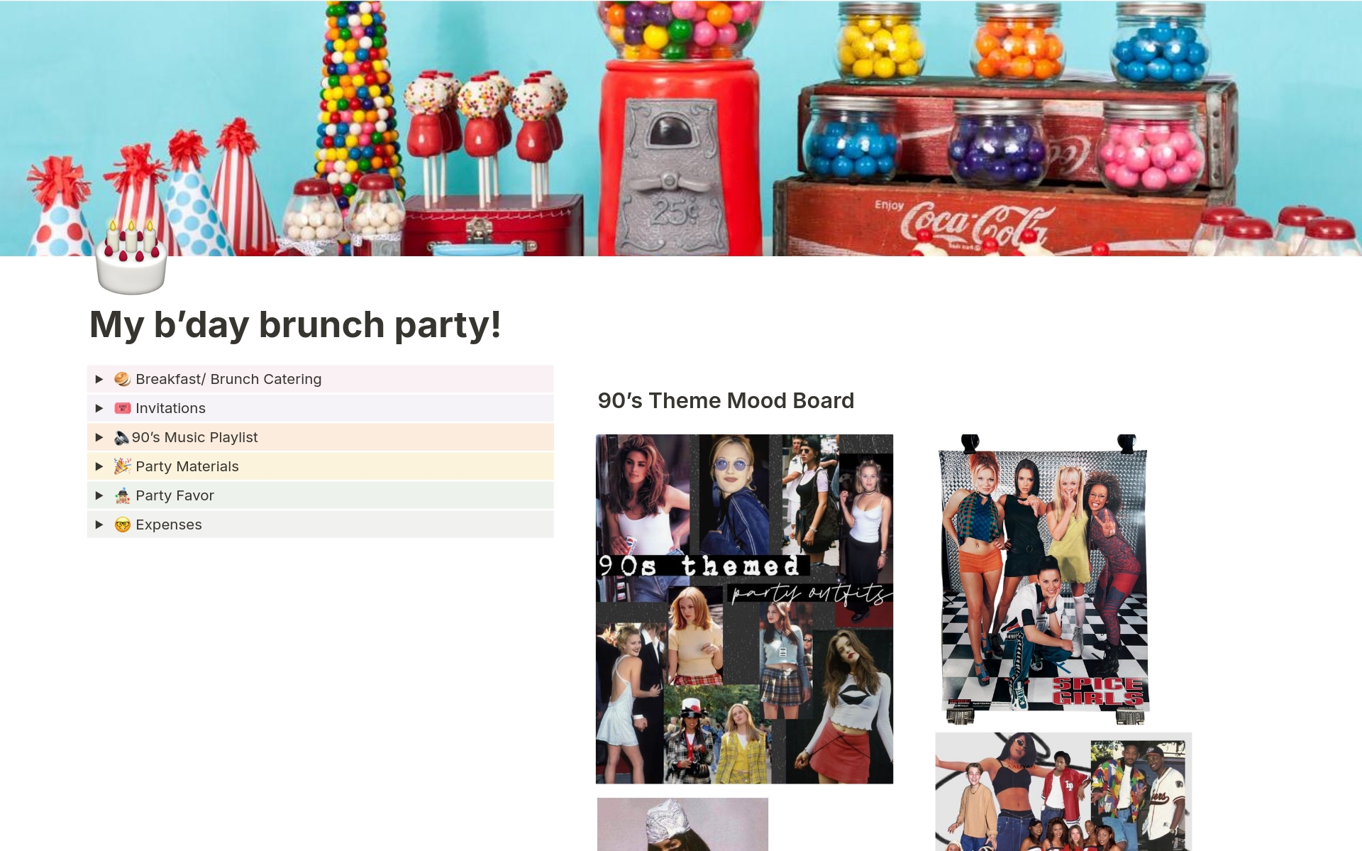A template preview for 90's Theme Party Planner