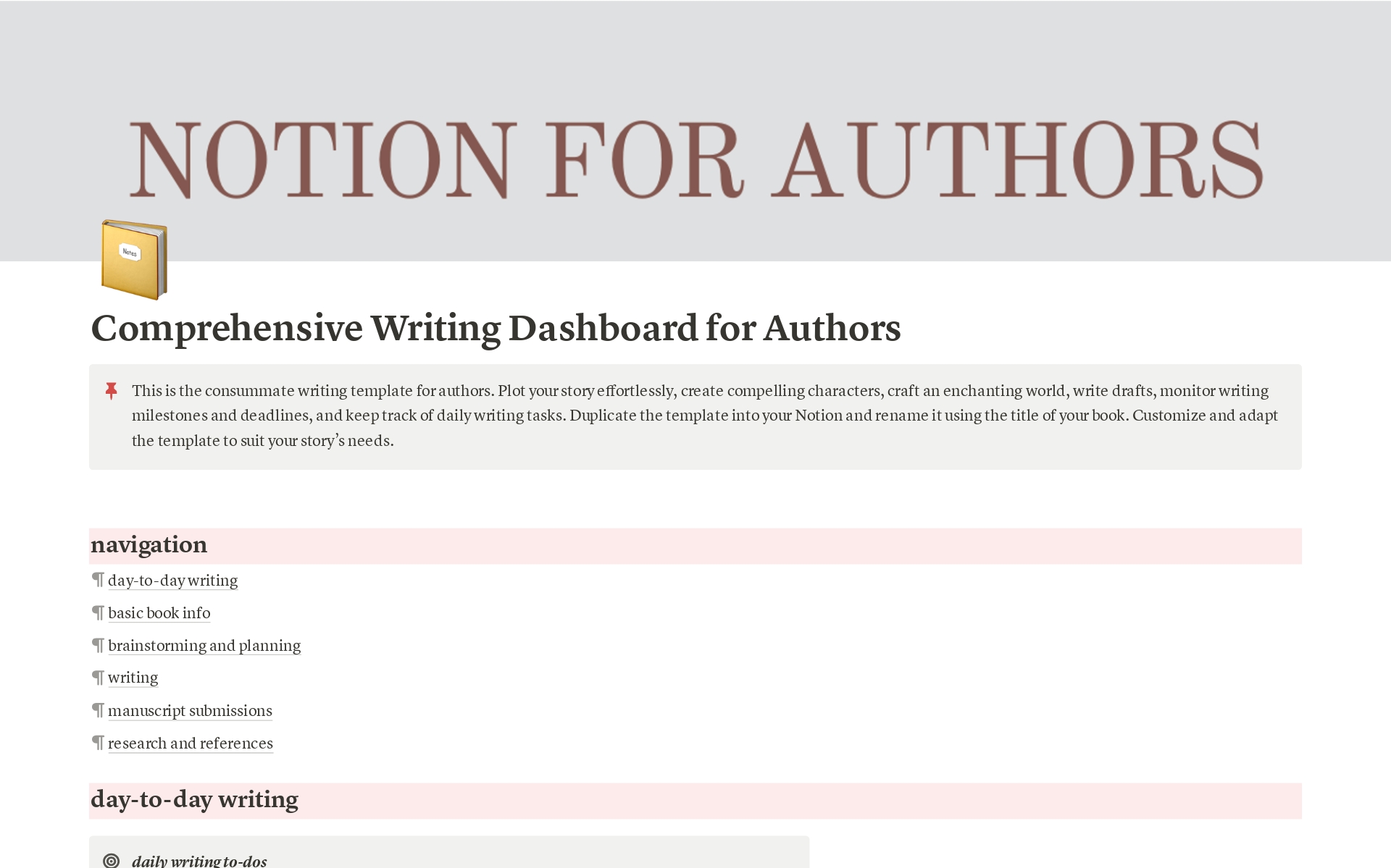 En förhandsgranskning av mallen för Comprehensive Writing Dashboard for Authors