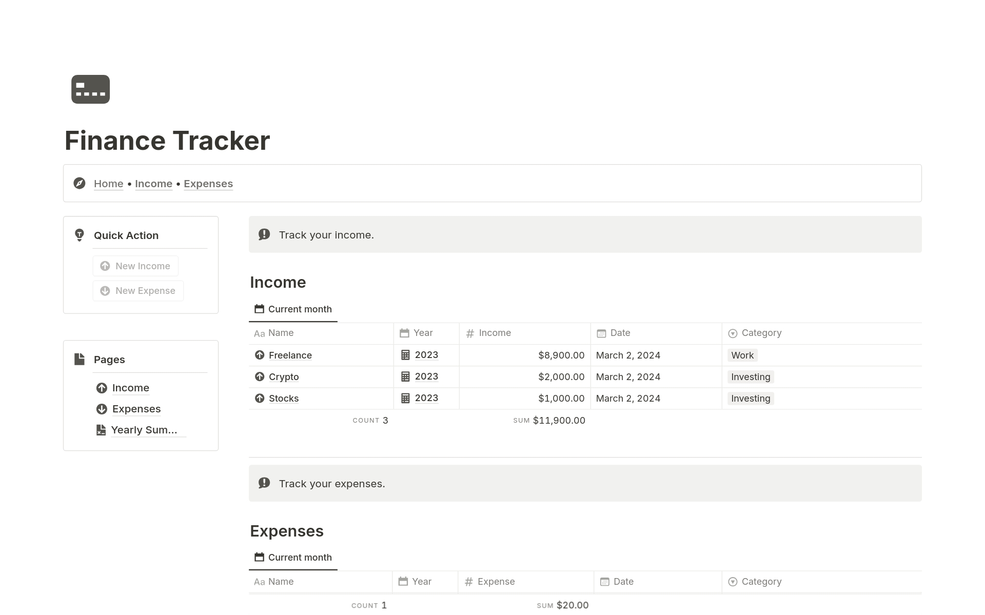 Basic Finance Tracker | Notion Template