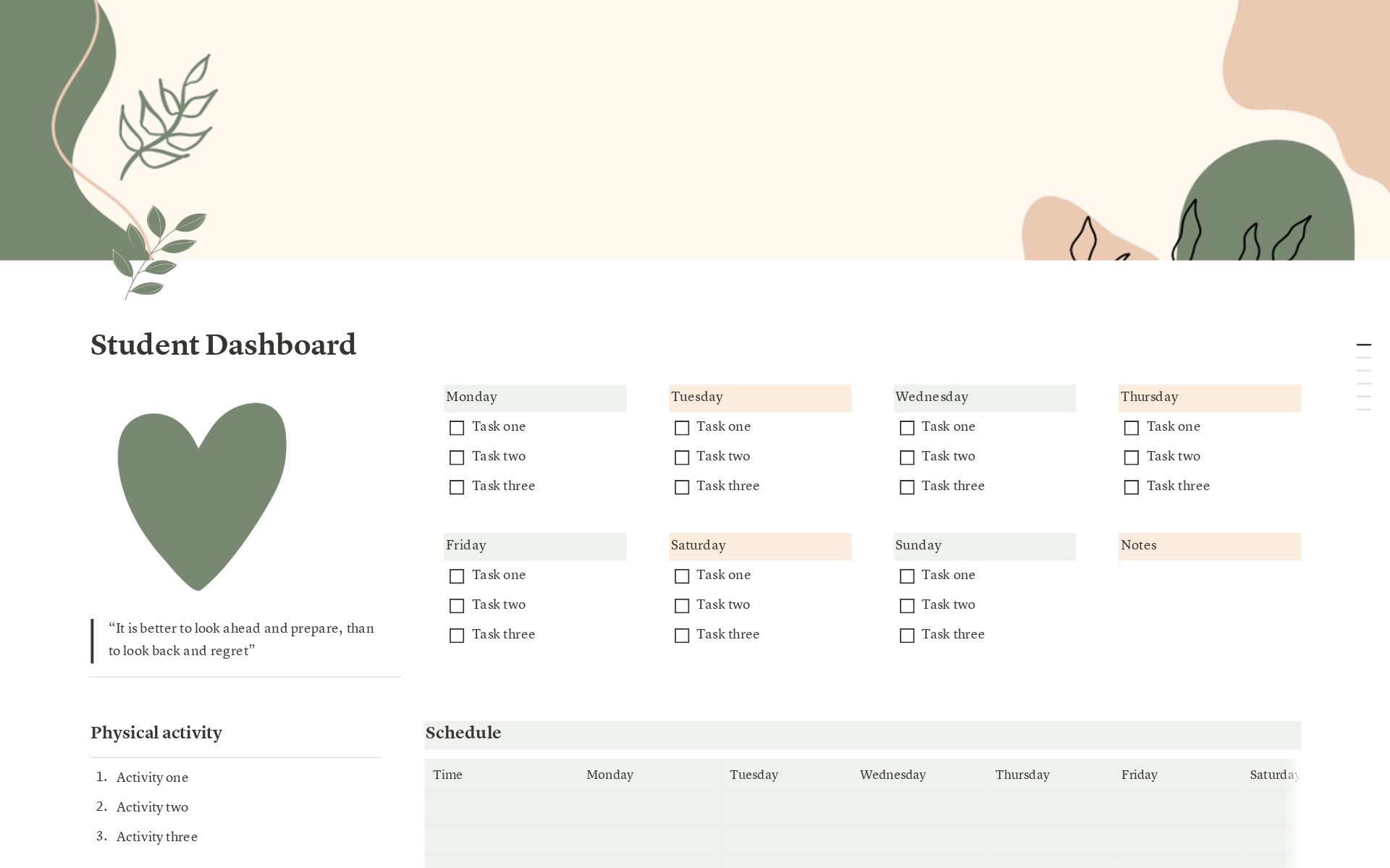 A template preview for Student Dashboard