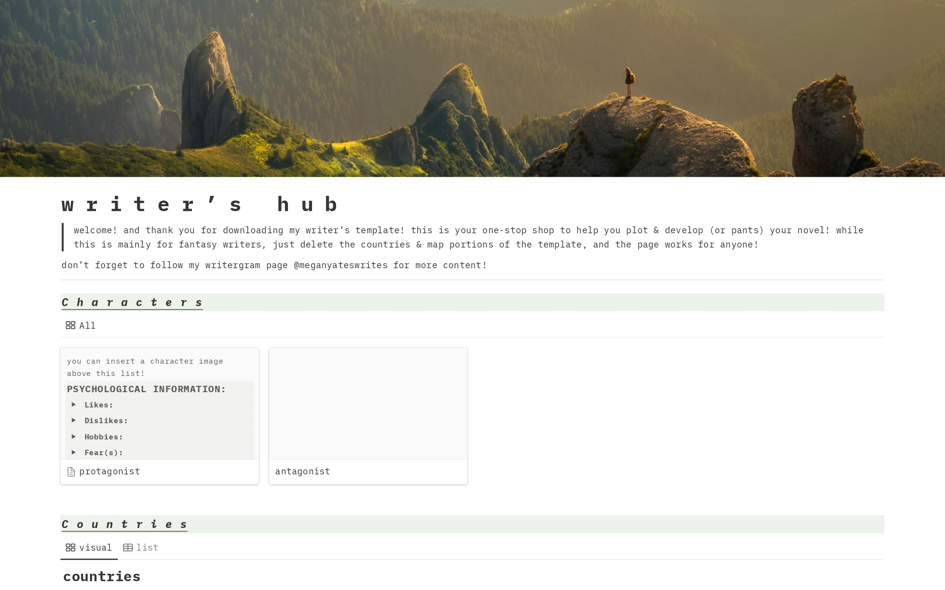 A template preview for the go-to writer's hub