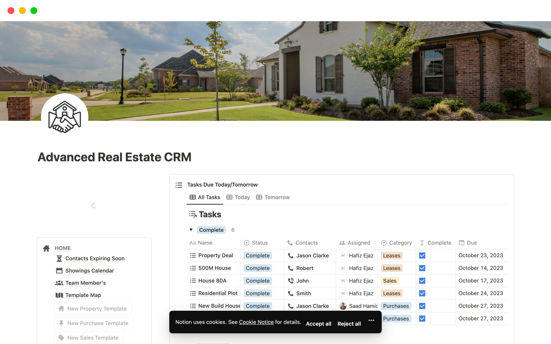En förhandsgranskning av mallen för Advanced Real Estate CRM