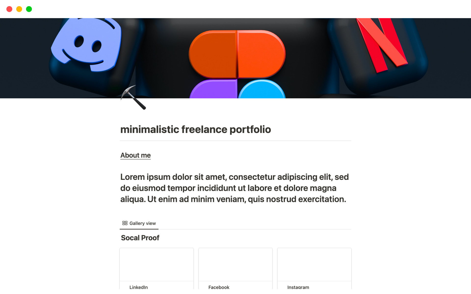 En forhåndsvisning av mal for minimalistic freelance portfolio