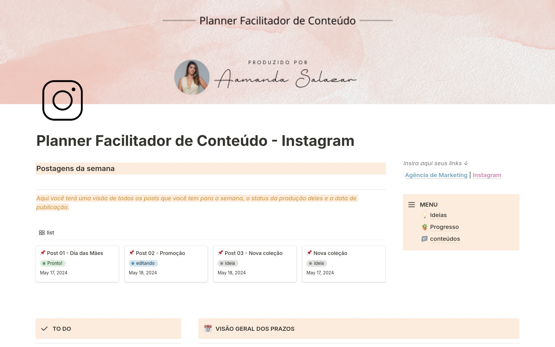 Eine Vorlagenvorschau für Planner Facilitador de Conteúdo
