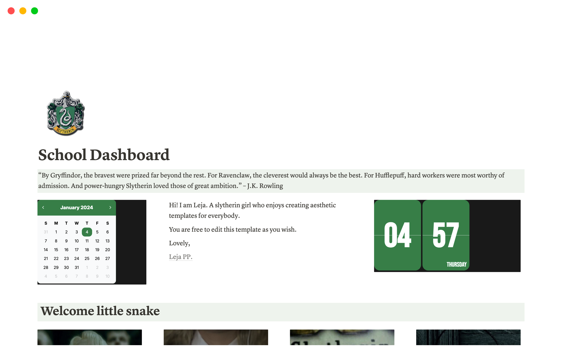 A school dashboard for slytherins.