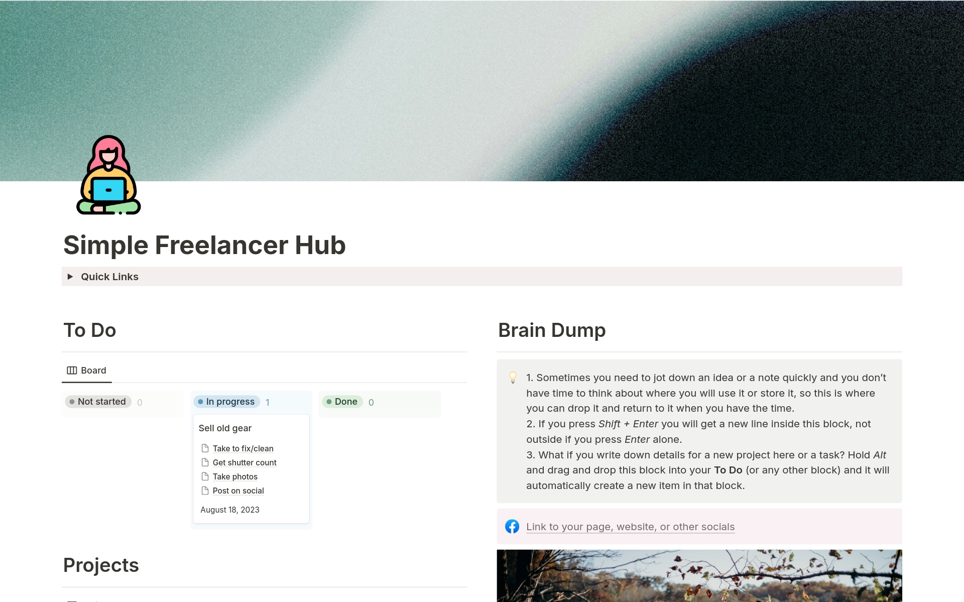 Vista previa de plantilla para Simple Freelancer Hub