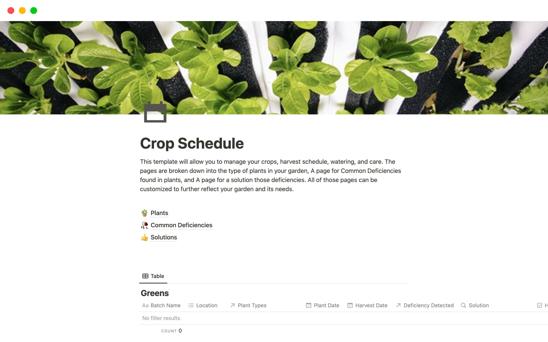 Vista previa de una plantilla para Crop Schedule 