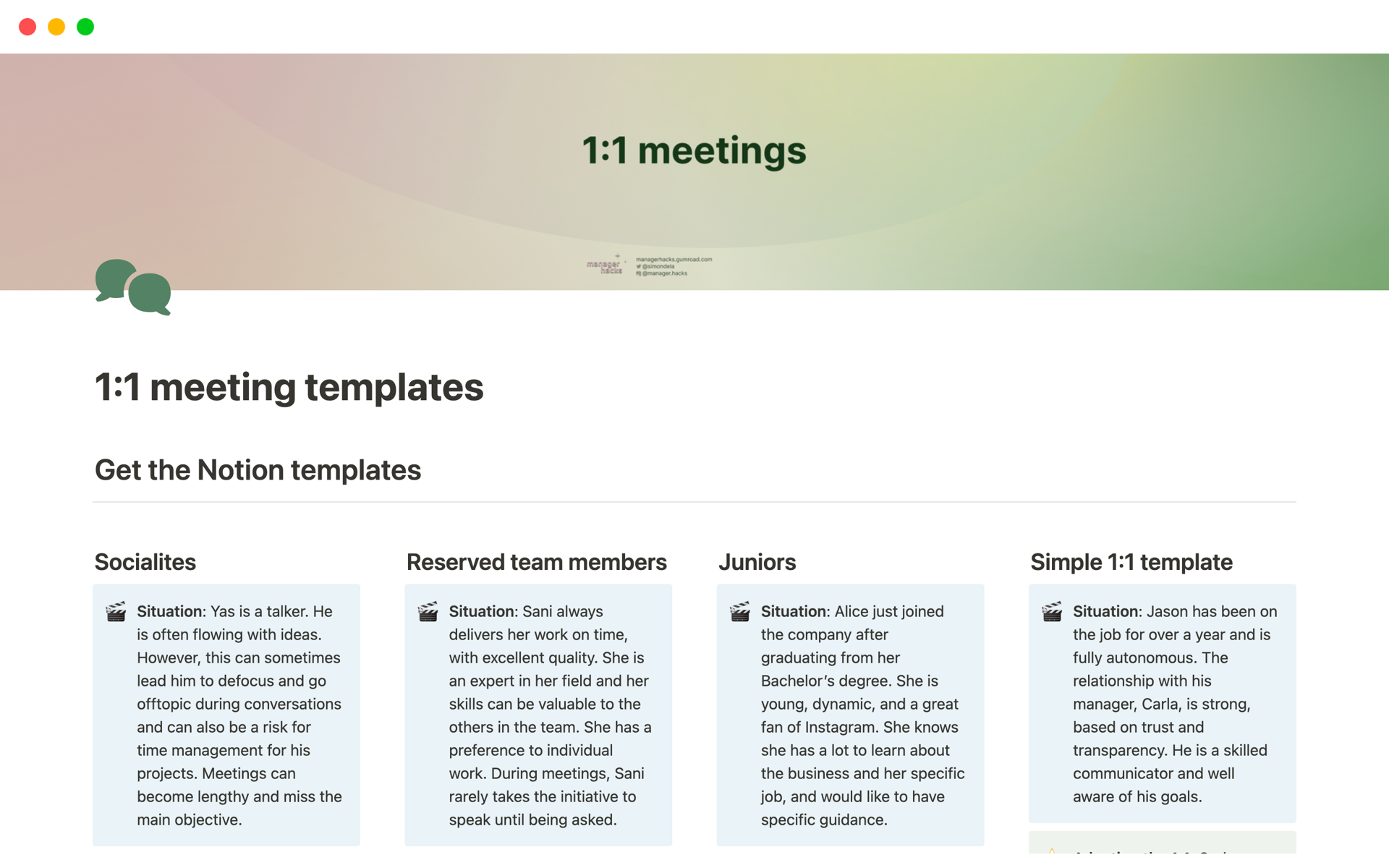 En forhåndsvisning av mal for 1:1 meeting - 4 templates to personalise your 1:1s