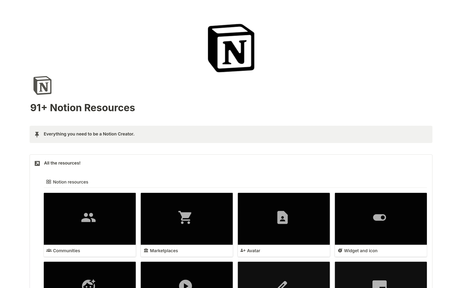 It is a Notion resources list to get you started as a Notion creator. 