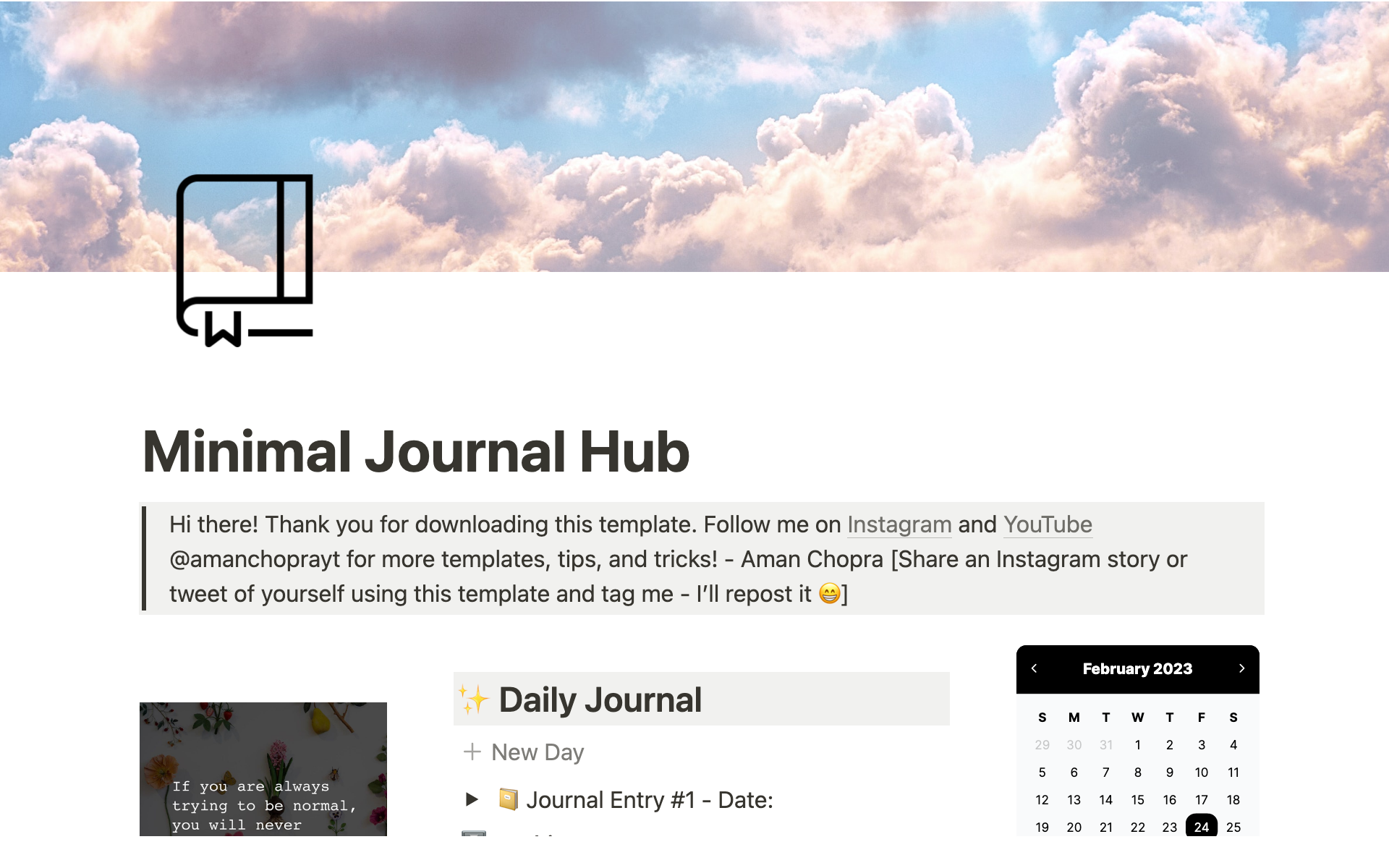 En forhåndsvisning av mal for Minimal Journal Hub