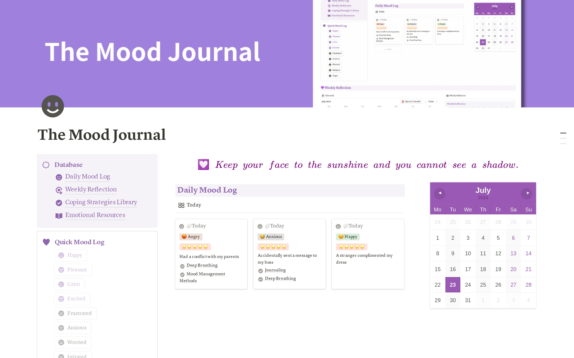 A template preview for The Mood Journal