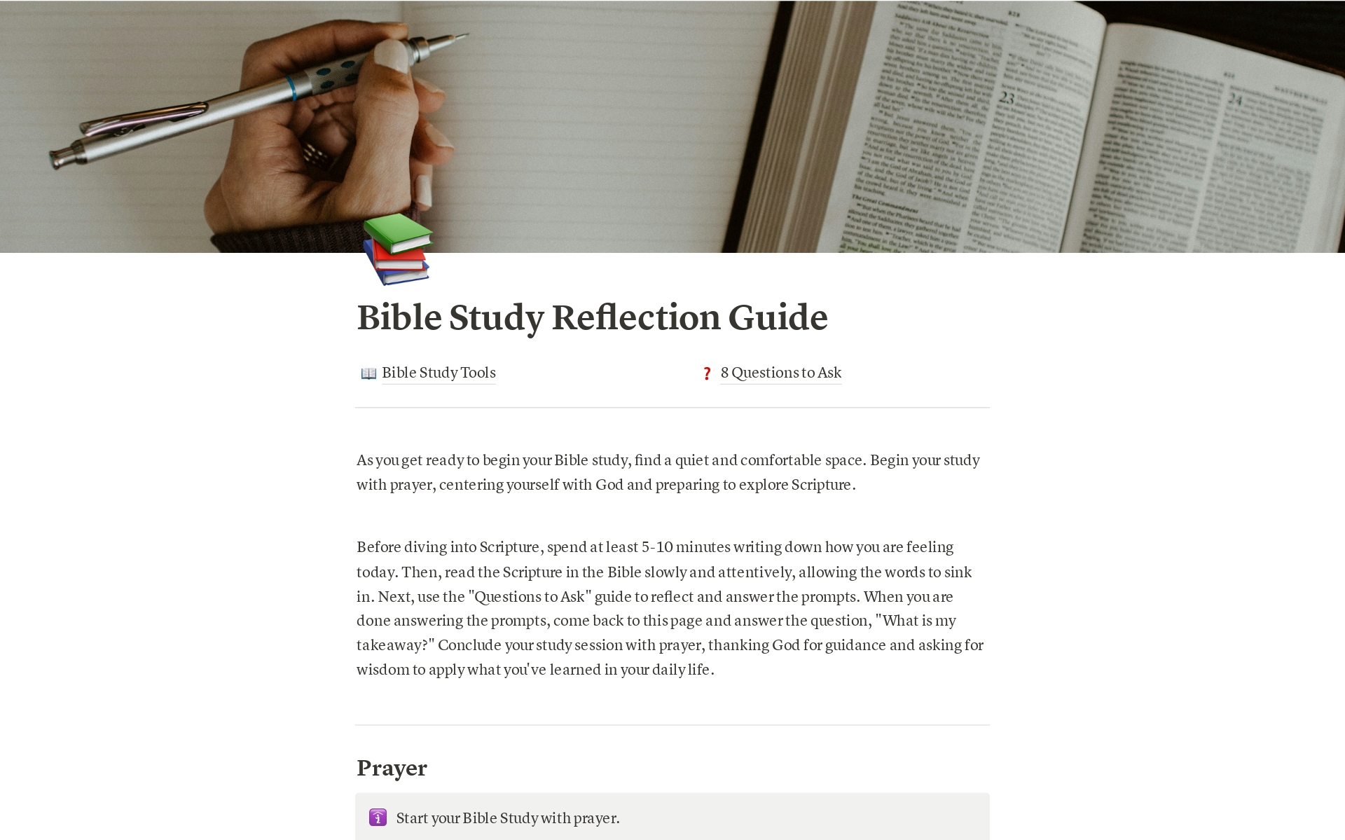 A template preview for Bible Study Reflection Guide